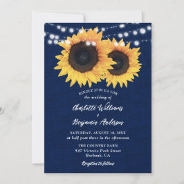 Invitación Navy Blue Burlap String ilumina a Boda girasol