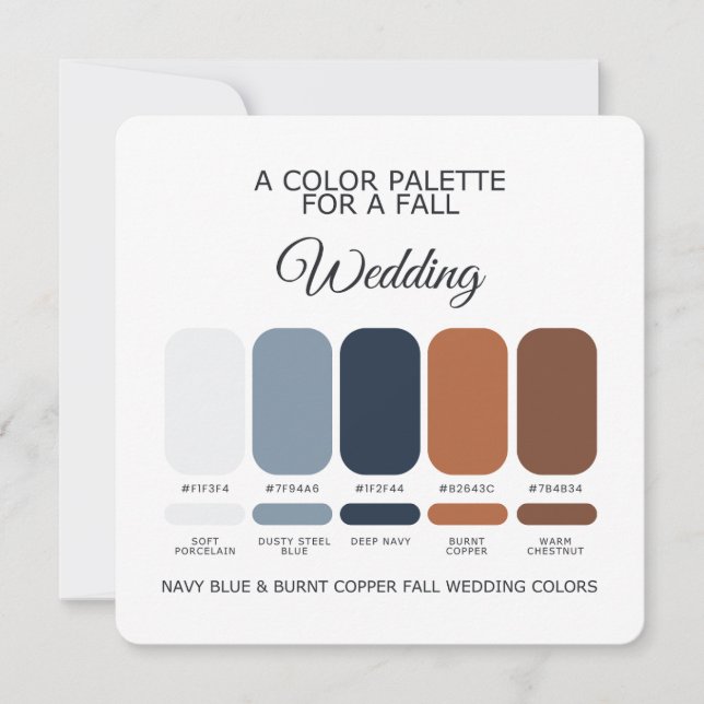 Invitación Navy Blue Burnt Copper Fall Wedding Palette Card (Anverso)