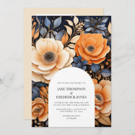 Invitación Navy Blue, Burnt Orange & Champagne Floral Wedding