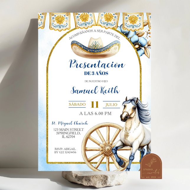 Invitación Navy Blue  Charro Presentacion de 3 anos Invitatio (Subido por el creador)