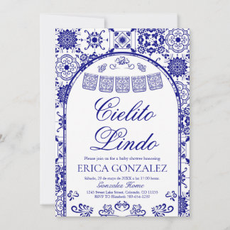 Invitación Navy Blue Cielito Lindo Papel Picado Baby Shower