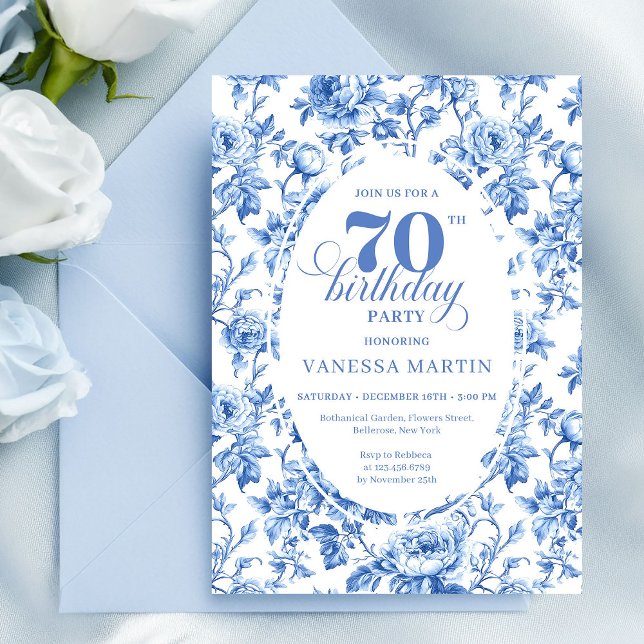 Invitación Navy Blue Classic 70th Birthday Invitation (Navy Blue Classic 70th Birthday Invitation)