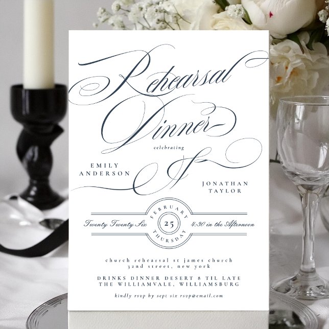 Invitación Navy Blue Classy Elegant Wedding Rehearsal Dinner (Subido por el creador)