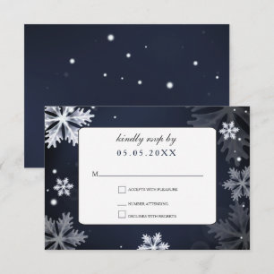 Invitación Navy Blue copos de nieve rsvp boda de invierno