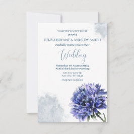 Invitación Navy Blue Cornflower Floral simple boda