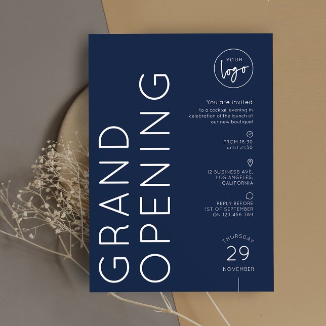 Invitación Navy Blue Corporate Business Logo Grand Opening (Subido por el creador)