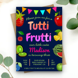 Invitación Navy Blue Cute Tutti Frutti Niños Fiesta de cumple