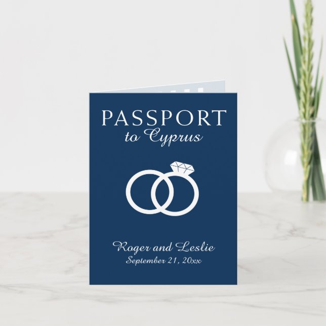 Invitación Navy Blue Cyprus Paphos Boda Rings Passport Inv (Anverso)