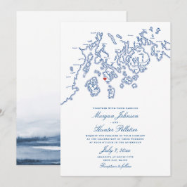 Invitación Navy Blue Deer Isle Maine Elegante Boda Aragosta