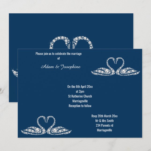 INVITACIÓN NAVY BLUE DIAMOND SWAN ELEGANT WEDDING (Anverso / Reverso)
