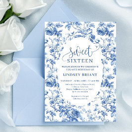 Invitación Navy Blue Digital Floral Invitation 16th Birthday