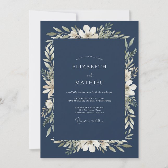 Invitación Navy Blue Dignified Formal Wedding (Anverso)