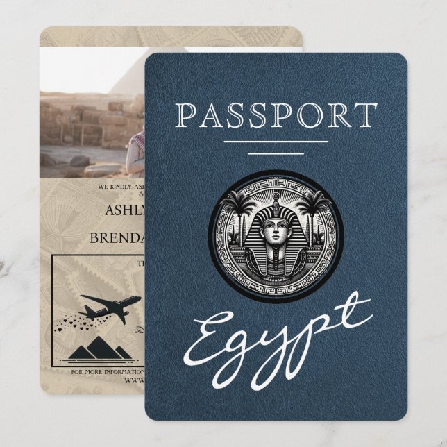Invitación Navy Blue Egypt Passport Wedding Invitation (Anverso / Reverso)