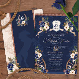 Invitación Navy Blue Elegant Charro Barroco Quinceanera