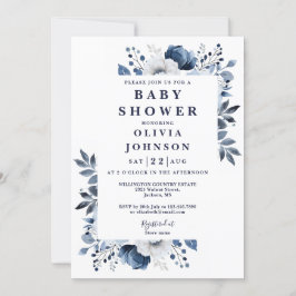 Invitación Navy Blue Elegant Country Floral Baby Shower