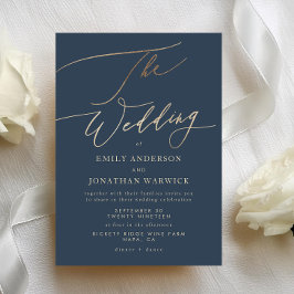 Invitación Navy Blue Elegant Gold El Boda