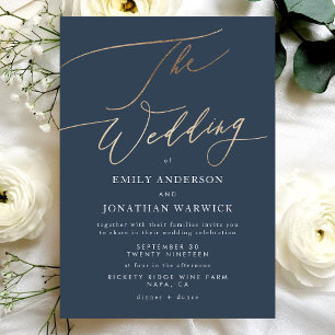 Invitación Navy Blue Elegant Gold El Boda
