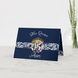 Invitación Navy Blue Elegant Silver Quinceañera Español