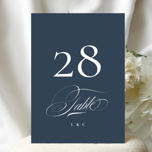 Invitación Navy Blue Elegant Wedding 5 x 7 Table Number (Subido por el creador)