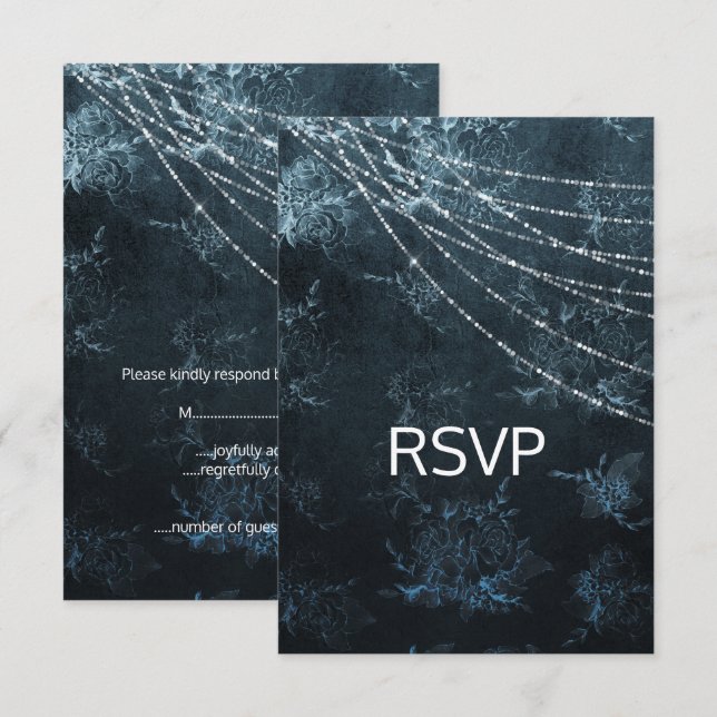 Invitación Navy Blue Elegant Wedding respuesta rsvp (Anverso / Reverso)