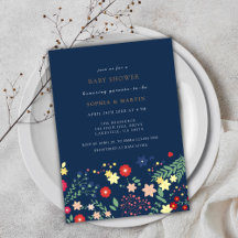Navy Blue Elegant Wildflower Baby Shower