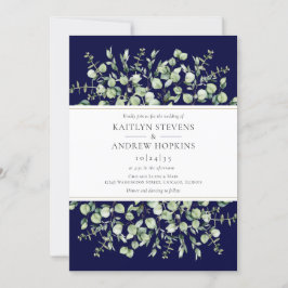 Invitación Navy Blue Eucalyptus  Wedding