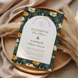 Invitación Navy Blue Floral Arch Elegant Wedding