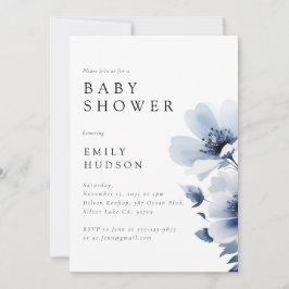 Invitación Navy Blue Floral Baby Shower