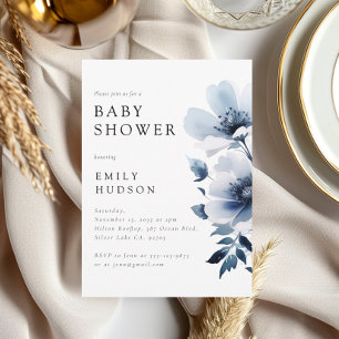 Invitación Navy Blue Floral Baby Shower