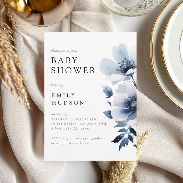Invitación Navy Blue Floral Baby Shower (Subido por el creador)