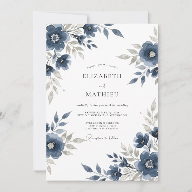 Invitación Navy Blue Floral Meadow Wedding (Anverso)