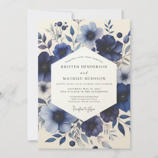 Invitación Navy Blue Floral Meadow Wedding (Anverso)