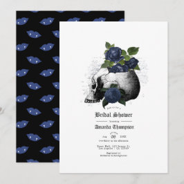 Invitación Navy Blue Floral Skull Gothic Bridal Shower Invita