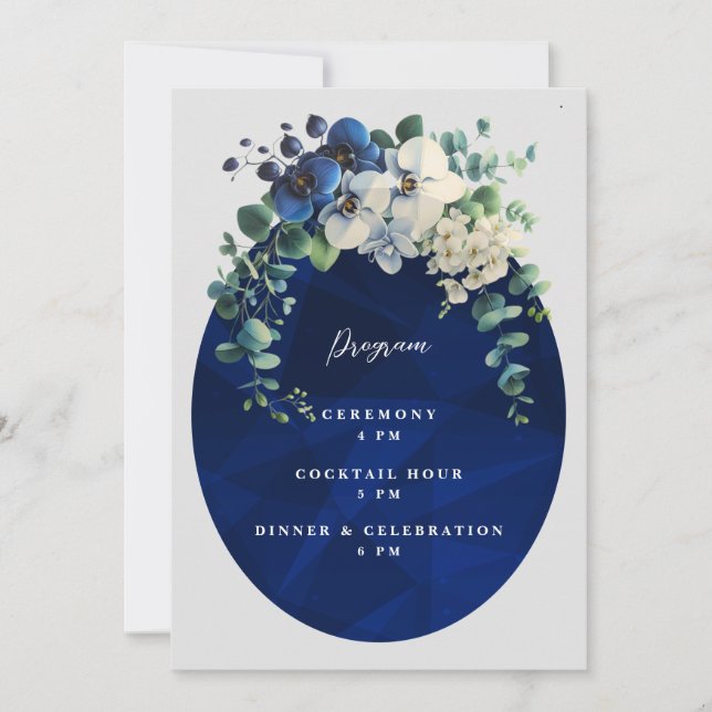 Invitación Navy Blue Floral Wedding Program (Anverso)