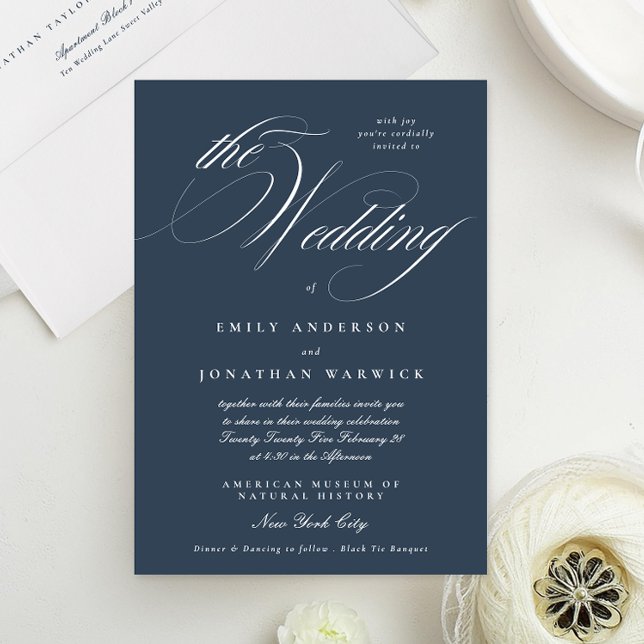 Invitación Navy Blue Formal Elegant Calligraphy The Wedding (Subido por el creador)