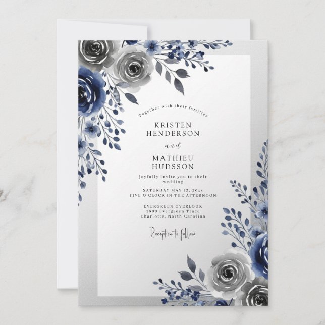 Invitación Navy Blue Frosty Winter Wedding (Anverso)