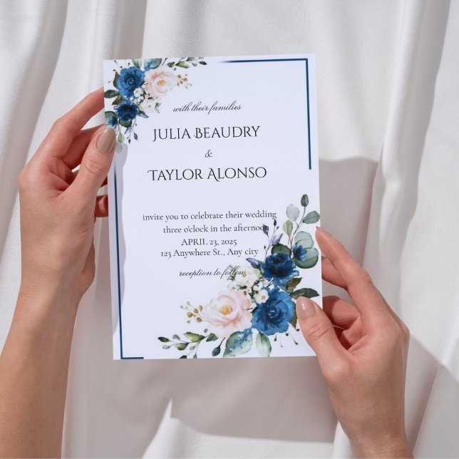Invitación Navy Blue Geometric Floral Wedding Invitation (Subido por el creador)