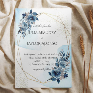Invitación Navy Blue Geometric Floral Wedding Invitation