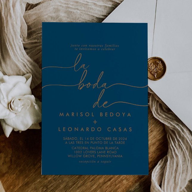 Invitación Navy Blue Gold Classic La Boda de Boda (Subido por el creador)