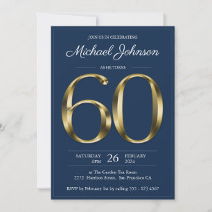 Invitación Navy Blue Gold Cumpleaños número 60