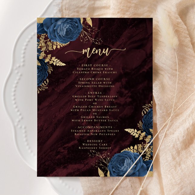 Invitación Navy Blue Gold Floral Burgundy Wedding (Subido por el creador)
