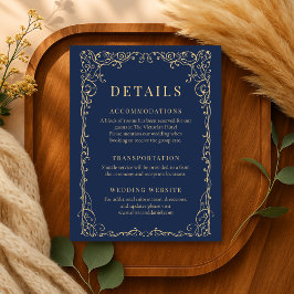 Invitación Navy Blue Gold Minimalist Wedding Details