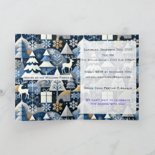 Invitación Navy Blue Gold Nordic Christmas Forest