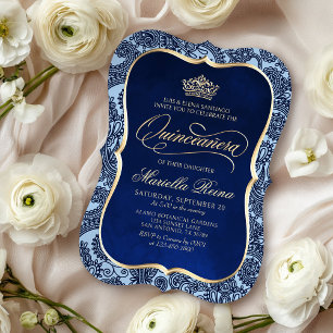 Invitación Navy Blue Gold Quinceañera