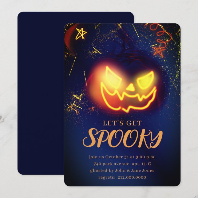 Invitación Navy Blue Gradient Navy Blue Spooky Halloween (Anverso / Reverso)