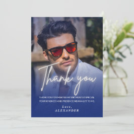 Invitación Navy blue Gradient Photo Birthday Thank you card