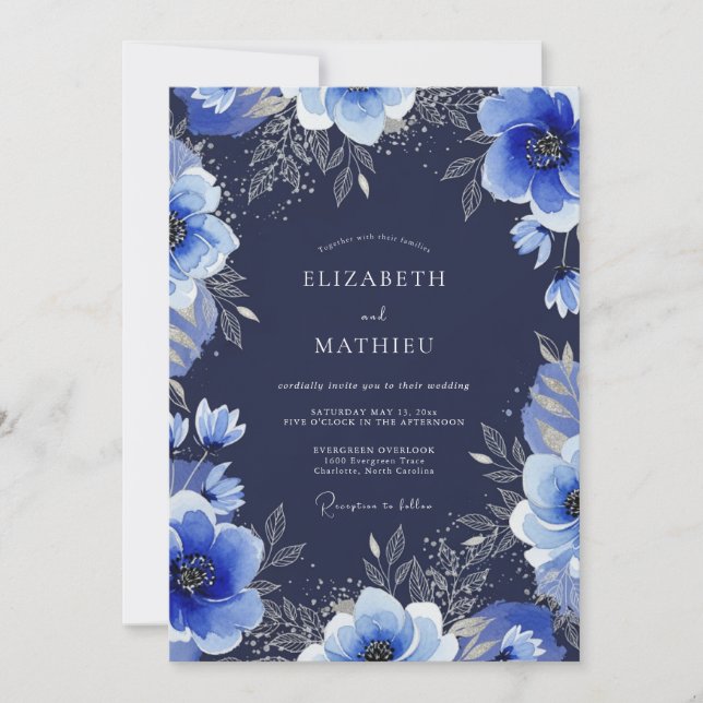 Invitación Navy Blue Grand Winter Wedding (Anverso)
