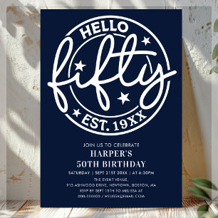Invitación Navy Blue Hello Cincuenta y cincuenta años