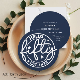Invitación Navy Blue Hello Cincuenta y cincuenta años