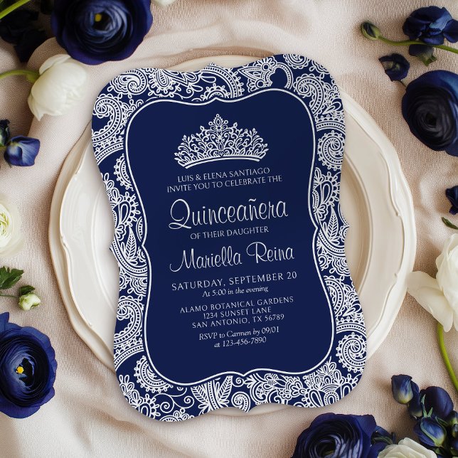Invitación Navy Blue Lace Quinceañera (Subido por el creador)